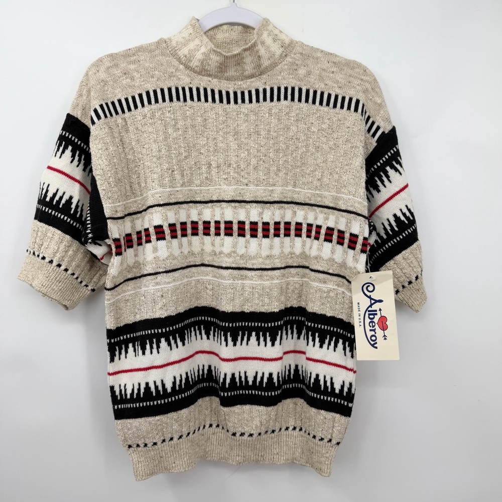 Vintage Alberoy Mock Neck Pullover Sweater Knit Short Sleeve Size Medium